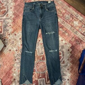 We The Free Dark Blue Distressed Cropped Jeans